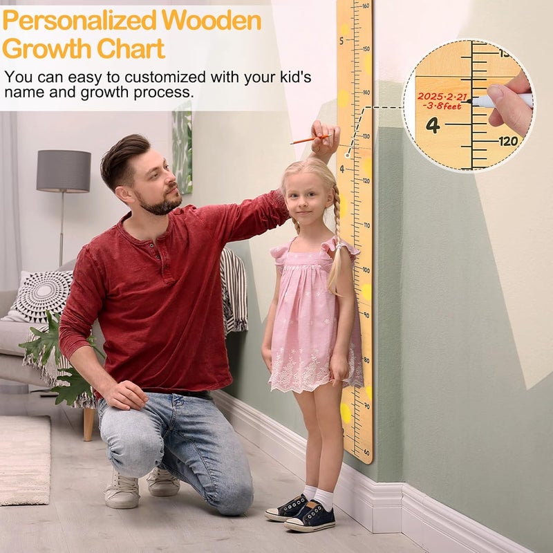 Beinou Growth Chart for Wall Wood Height Chart for Kids Height Measurement for Wall Boy Girls Height Wall Chart Growth Measuring Ruler Room Wall Decor,Yellow Giraffe - Image 2